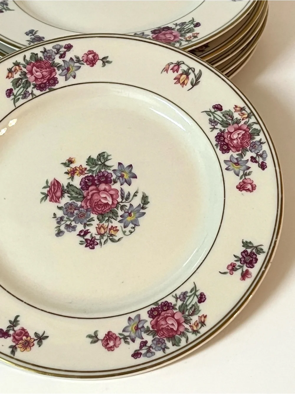 Set of 6 Theodore Haviland New York Arlington Dessert Plates Pink Purple Flowers